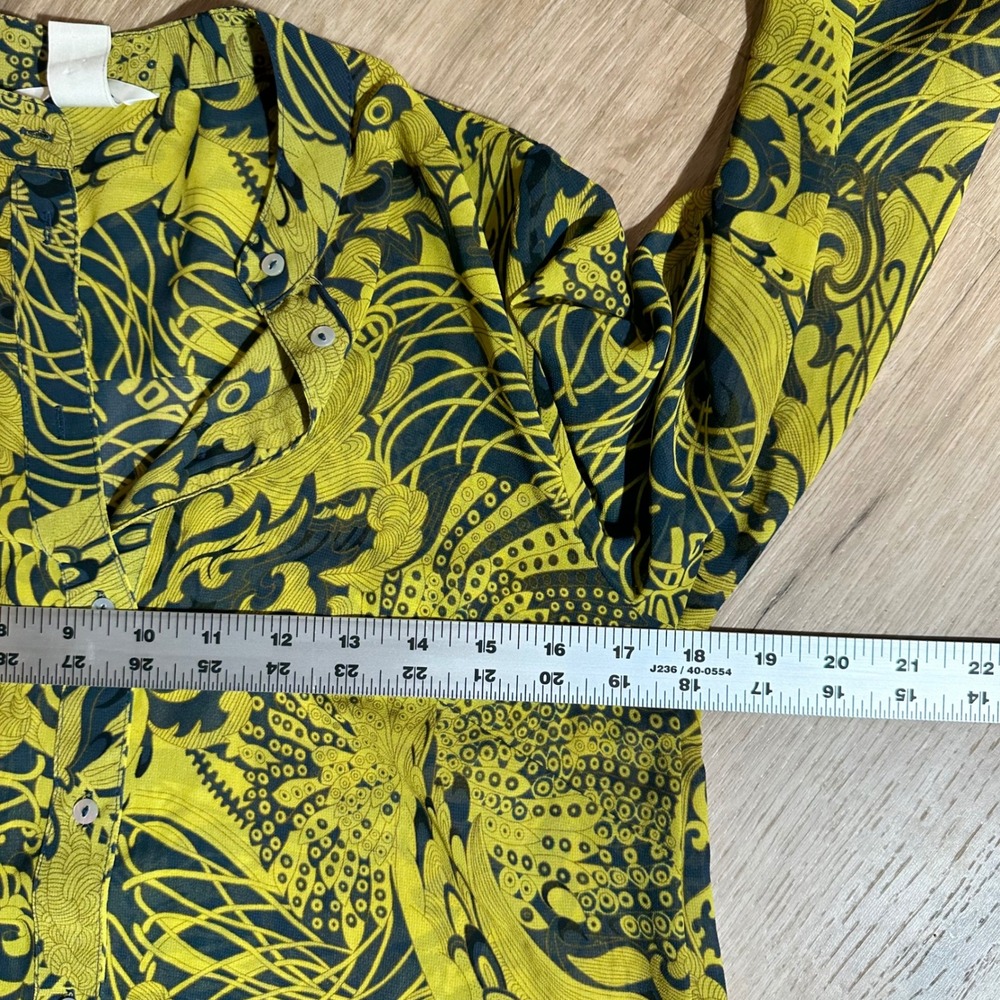 H&M Shirt Dress Women 4 Yellow Black Dragon Graphic Print Boho Sheer Lightweight - Picture 12 of 12
